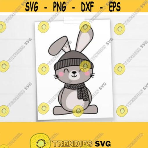 Bunny with Scarf SVG. Rabbit in Winter Hat Cut Files. Winter Woodland Animals PNG. Vector Files for Cutting Machine dxf eps jpg pdf Download Design 113