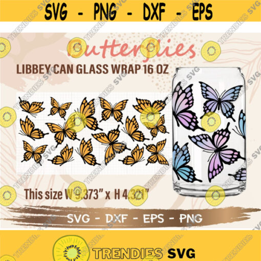 Butterflies Libbey Can Glass Wrap svg DIY for Libbey Can Shaped Beer Glass 16 oz cut file for Cricut and Silhouette Instant Download Design 269