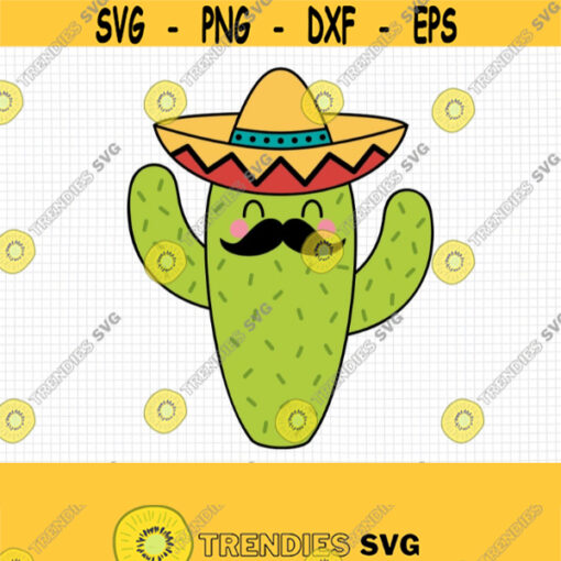 Cactus SVG. Fiesta Cinco de Mayo Cut Files. Mexican Party SVG Cactus with Sombrero Mustache PNG Clipart. Shirt Vector Cutting Machine Files Design 829