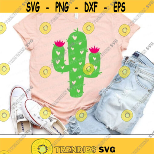 Cactus Svg Cactus with Hearts Svg Valentines Day Svg Dxf Eps Png Girls Cut Files Kids Shirt Design Cactus Clipart Silhouette Cricut Design 2602 .jpg