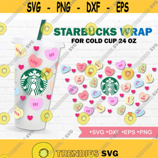 Candy Hearts Starbucks Cup SVG Conversation Heart SVG For Starbucks Cold Cup Design 175