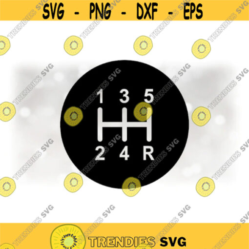 Car Automotive Clipart Black Round Circle 5 Speed Manual Stick Gear Shift or Shifter Label with 1 2 3 4 5 R Digital SVG PNG Design 1135