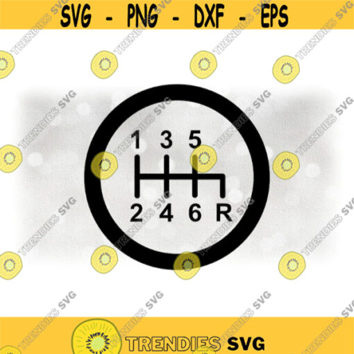 Car Automotive Clipart Black Round Circle 6 Speed Manual Stick Gear Shift or Shifter Label with 1 2 3 4 5 6 R Digital SVG PNG Design 1165