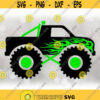 CarAutomotive Clipart Black Monster Truck with Lime Green Fire Flames Roll Bar and Light Layering Options Digital Download SVG PNG Design 204