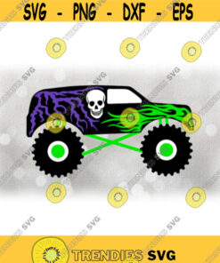 Carautomotive Clipart Layered Black Monster Truck White Skull Green Flames Purple Lightning Like Grave Digger Digital Download Svg Design – Instant Download