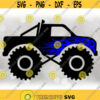 CarAutomotive Clipart Simple Black Monster Truck Drawing with Blue Fire Flames Layer Roll Bar and Lights Digital Download SVG PNG Design 188