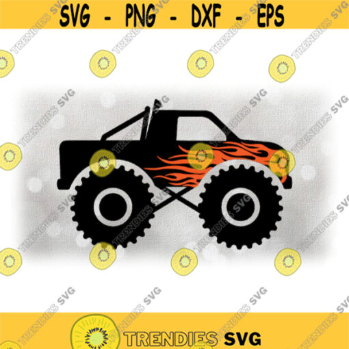 CarAutomotive Clipart Simple Black Monster Truck Drawing with Orange Fire Flames Layer Roll Bar and Lights Digital Download SVG PNG Design 336