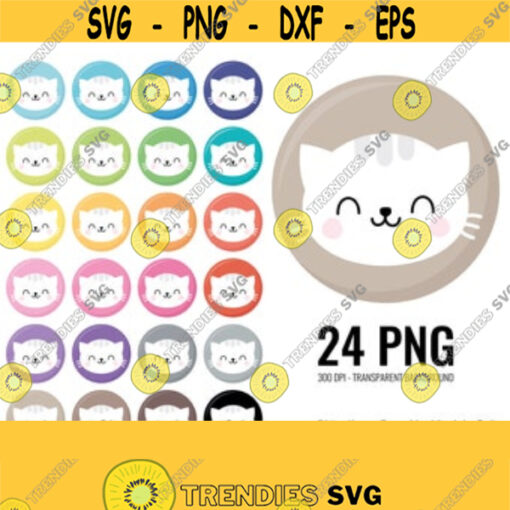 Cat Clipart. Cute Kitty Icons Clip Art. Cat Face PNG. Digital Kitten Head Circles. Animal Pet Planner Printable Stickers. Instant download Design 390