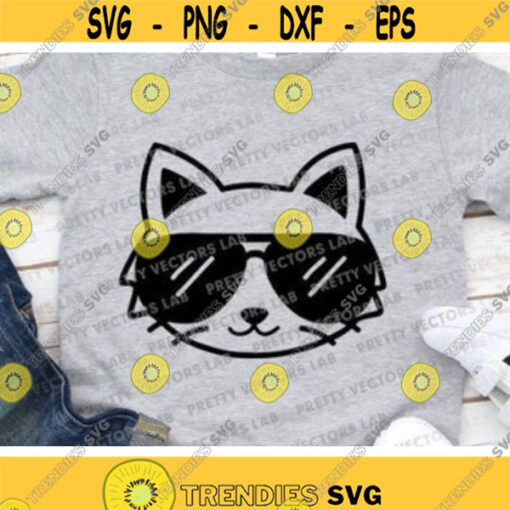 Cat Face Svg Cool Cat with Sunglasses Svg Boys Svg Dxf Eps Png Baby Clipart Funny Toddler Cut File Boys Shirt Design Silhouette Cricut Design 667 .jpg