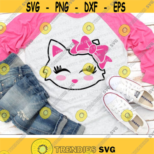 Cat Face Svg Cute Cat with Bow Svg Girls Svg Dxf Eps Png Baby Girl Clipart Funny Toddler Cut Files Kids Shirt Design Silhouette Cricut Design 2933 .jpg
