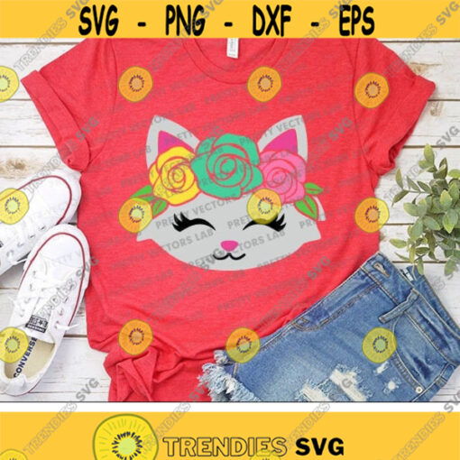 Cat Face Svg Cute Cat with Flowers Svg Girls Cut Files Birthday Girl Svg Dxf Eps Png Baby Clipart Funny Kitten Svg Silhouette Cricut Design 1906 .jpg