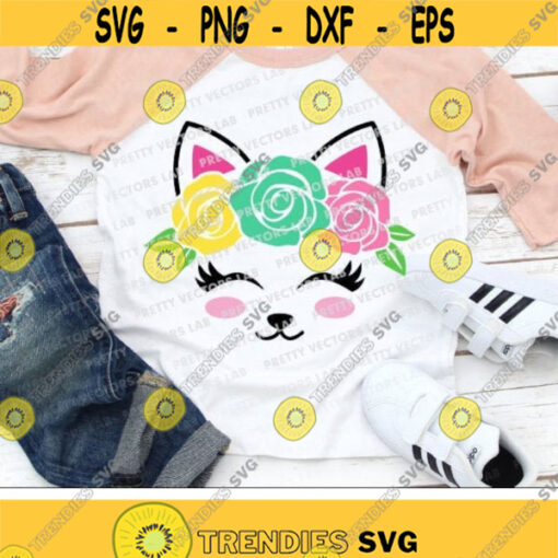 Cat Face Svg Cute Cat with Flowers Svg Girls Cut Files Birthday Girl Svg Dxf Eps Png Baby Clipart Funny Toddler Svg Silhouette Cricut Design 2617 .jpg