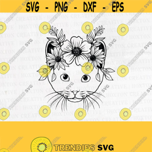Cat Face Svg File Cat with Flower Crown Svg Cat cut File Animal Face Floral Crown Cat with Flowers on Head Cute Cat SvgDesign 488