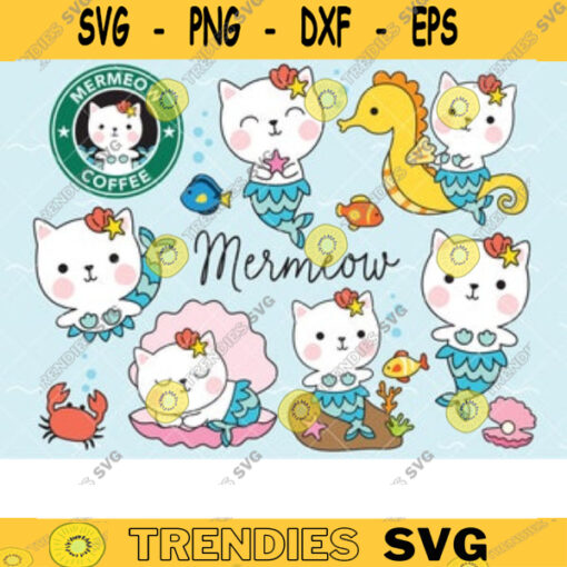 Cat Mermaid Clipart Cute Birthday Mermaid Cat Clip Art Funny Mermeow Cat Purrmaid PNG Clipart Clip Art Set Commercial Use copy