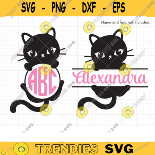Cat Monogram SVG Cat Monogram Frame Files Cute Simple Black Cat Monogram Frame SVG Silhouette Kitty Cat Monogram Frame svg DXF Cut File copy