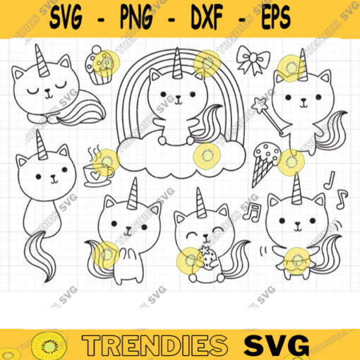 Cat Unicorn Coloring SVG Clipart Caticorn Outline Line Art for Coloring Kid Birthday Activity Digital Stamp Svg Dxf Cut Files Png Clipart copy