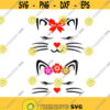 Cat face flowers bow Kitten Cuttable Design SVG PNG DXF eps Designs Cameo File Silhouette Design 477
