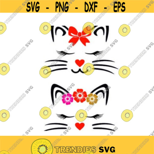Cat face flowers bow Kitten Cuttable Design SVG PNG DXF eps Designs Cameo File Silhouette Design 477