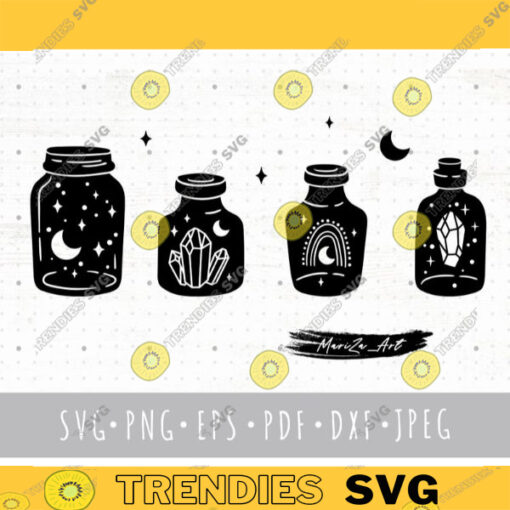 Celestial Mason Jar SVG Witchy Bottle SVG files for cricut Crystal svg Glass Jar with Moon Stars svg Celestial Jar PNG clipart