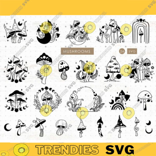 Celestial Mushroom SVG bundle Witchy Mushroom Svg Png clipart Mystical mushroom and moon phases SVG trendy Mushrooms t shirt svg