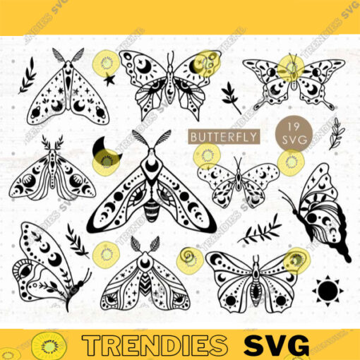 Celestial butterfly SVG bundle Mystical moth SVG files for cricut Magic Insect svg png clipart Boho moon phases svg Butterfly popular svg