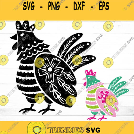 Chicken Svg Chicken cut file Folk Chicken Svg farm Svg Rooster Svg Mandala Chicken Svg Hen Svg chicken clipart Cricut silhouette
