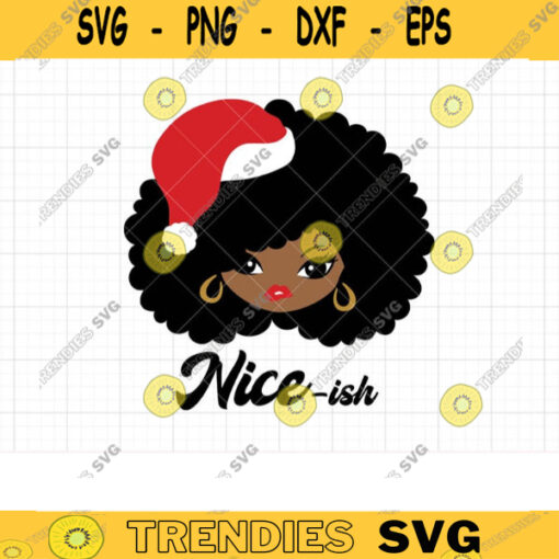 Christmas Black Afro Girl with Santa Hat SVG Clipart Cute African American Woman Face with Natural Afro Hair and Santa Hat Svg Cut Files copy