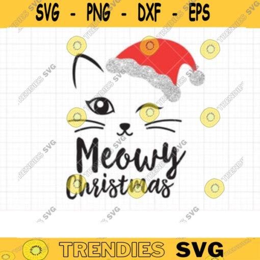 Christmas Cat Face SVG DXF Meowy Christmas Holiday Kitty Cat Wearing Santa Hat svg dxf Cut File for Cricut and Silhouette Clipart copy