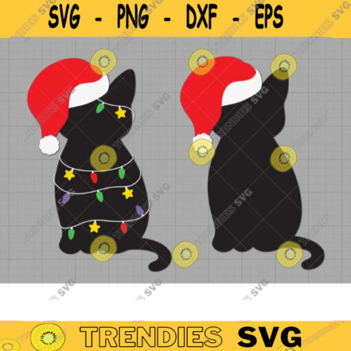Christmas Cat Svg Cat with Christmas Light and Santa Hat Black Cat Merry Christmas Meowy Christmas Svg Png Dxf Cut Files Clipart copy