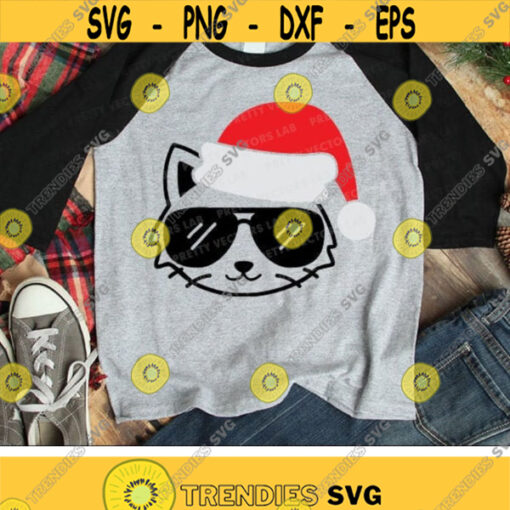 Christmas Cat Svg Cat with Santa Hat Svg Santa Svg Kids Cut Files Boys Svg Funny Holiday Svg Dxf Eps Png Baby Svg Silhouette Cricut Design 2798 .jpg