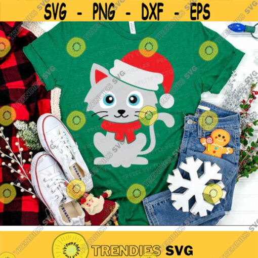 Christmas Cat Svg Cute Cat with Santa Hat Svg Kids Shirt Design Baby Cut Files Funny Holiday Svg Dxf Eps Png Winter Silhouette Cricut Design 2886 .jpg