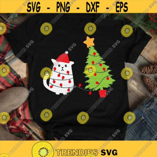 Christmas Cat svg Christmas svg Cat svg dxf eps Tree svg Garland svg Winter svg Holiday Shirt Print Cut file Cricut Silhouette Design 137.jpg