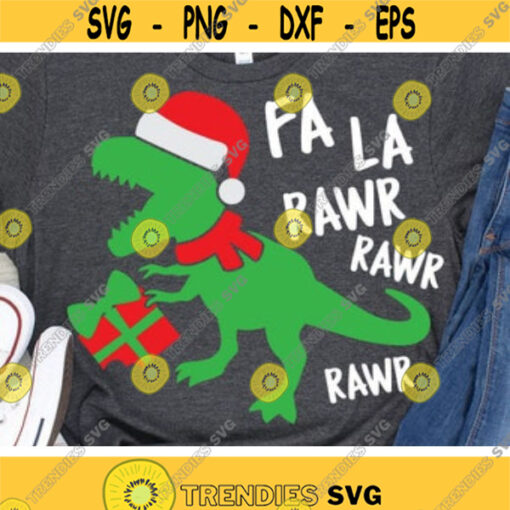 Christmas Dinosaur Svg Fa La Rawr Svg Santa T Rex Svg Kids Holiday Svg Dxf Eps Png Funny Xmas Dino Cut Files Winter Silhouette Cricut Design 218 .jpg