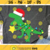 Christmas Dinosaur Svg Santa T Rex Svg Holiday Dino with Lights Svg Dxf Eps Png Funny Xmas Cut Files Kids Clipart Silhouette Cricut Design 221 .jpg