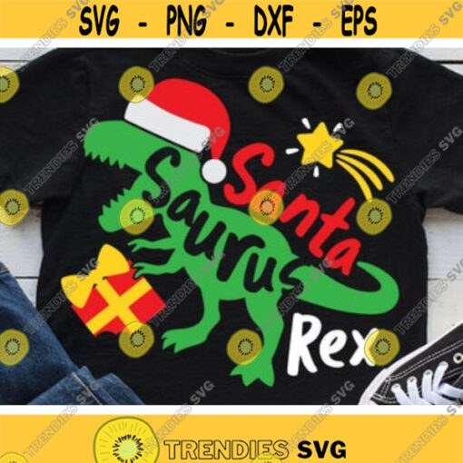 Christmas Dinosaur Svg Santasaurus Rex Svg Santa T Rex Svg Dxf Eps Png Holiday Dino Cut Files Kids Shirt Svg Winter Silhouette Cricut Design 820 .jpg