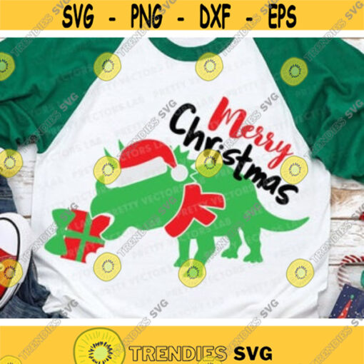 Christmas Dinosaur Svg Triceratops Svg Santa Dino Svg Kids Holidays Svg Dxf Eps Png Funny Xmas Cut Files Winter Svg Silhouette Cricut Design 737 .jpg