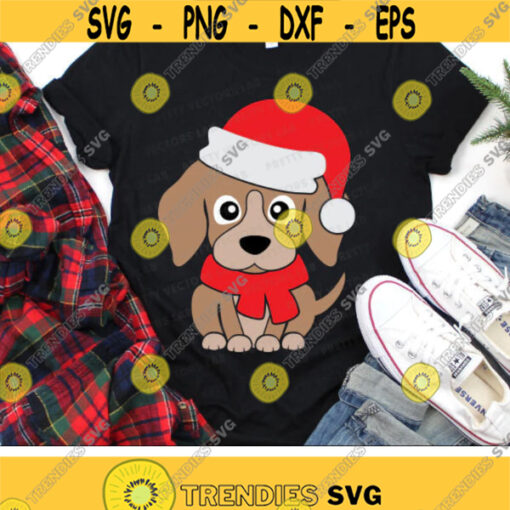 Christmas Dog Svg Puppy with Santa Hat Svg Funny Holiday Svg Dxf Eps Png Kids Shirt Design Baby Clipart Winter Svg Silhouette Cricut Design 2921 .jpg