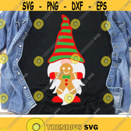 Christmas Gnome Svg Christmas Svg Gnome with Gingerbread Svg Dxf Eps Png Holiday Cut Files Christmas Clipart Winter Silhouette Cricut Design 2826 .jpg