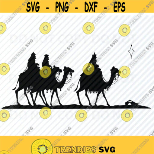 Christmas Nativity SVG Silhouette 3 Wise Men Vector Images Clipart Camel Nativity SVG Files For Cricut Wise men Silhouette Eps Png Dxf Design 575