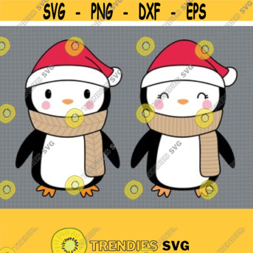 Christmas Penguin SVG. Penguin in a Santa Hat Cut Files. Girl Penguin with Scarf PNG. Vector Files Cutting Machine dxf eps jpg pdf Download Design 104