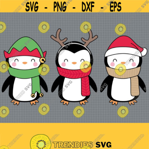 Christmas Penguin SVG. Santa Elf Reindeer Penguins Cut Files. Penguin with Scarf PNG Clipart. Vector Files Cutting Machine dxf eps jpg pdf Design 767