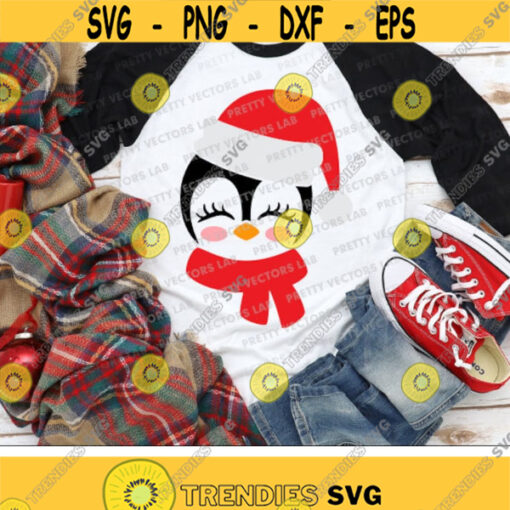 Christmas Penguin Svg Cute Penguin Face Svg Santa Hat Svg Kids Cut Files Girls Winter Svg Dxf Eps Png Baby Clipart Silhouette Cricut Design 3001 .jpg