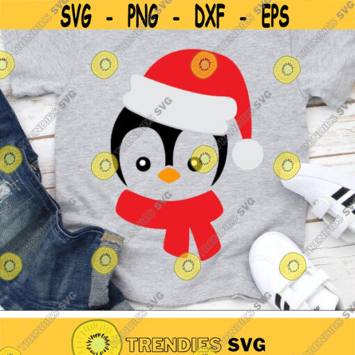 Christmas Penguin Svg Penguin Face Svg Santa Hat Svg Kids Cut Files Winter Svg Dxf Eps Png Baby Clipart Xmas Svg Silhouette Cricut Design 3017 .jpg