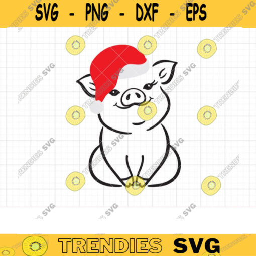 Christmas Pig with Santa Hat SVG Cute Holiday Baby Piglet Wearing A Red Santa Claus Cap Svg Dxf Clipart Cut Files for Cricut Silhouette copy