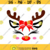 Christmas Reindeer Bow Holly Face Cuttable Design SVG PNG DXF eps Designs Cameo File Silhouette Design 251