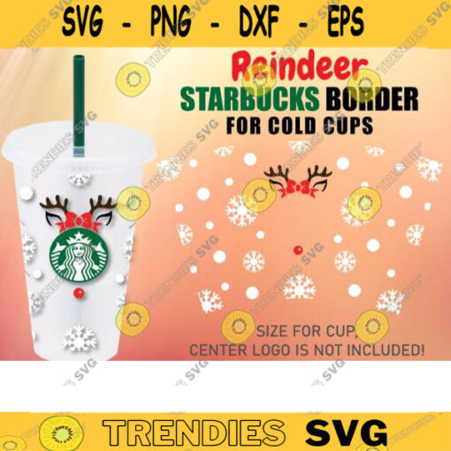 Christmas Starbuck SVG Reindeer Starbucks Cold Cup SVG Full Wrap Starbucks Cups Rudolph svg Venti Cup 24 Oz SVG Files for Cricut 195 copy