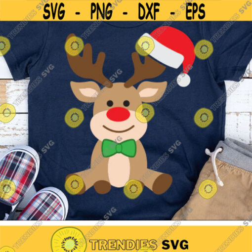 Christmas Svg Boy Reindeer Svg Reindeer with Santa Hat Svg Dxf Eps Png Holidays Clipart Kids Cut Files Winter Svg Silhouette Cricut Design 2920 .jpg