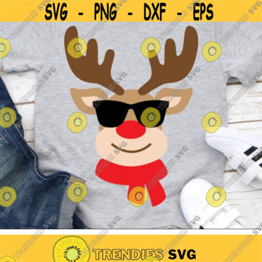 Christmas Svg Boy Reindeer Svg Reindeer with Sunglasses Svg Dxf Eps Png Kids Cut Files Toddler Svg Holiday Clip Art Silhouette Cricut Design 3007 .jpg