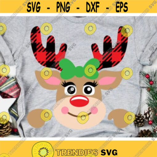 Christmas Svg Buffalo Plaid Reindeer Svg Girl Reindeer Svg Dxf Eps Png Kids Cut Files Xmas Shirt Design Deer Clipart Silhouette Cricut Design 597 .jpg