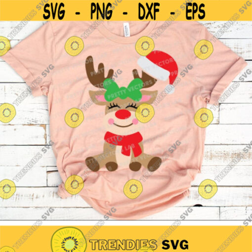 Christmas Svg Girl Reindeer Svg Reindeer with Santa Hat Svg Dxf Eps Png Holidays Clipart Kids Cut File Winter Svg Silhouette Cricut Design 3076 .jpg